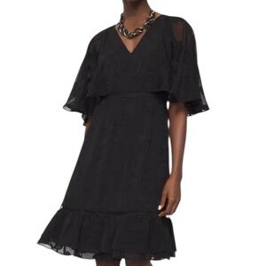 NWT WHITE HOUSE BLACK MARKET Black Flounce & Floral Smock Waist Dress Size 10